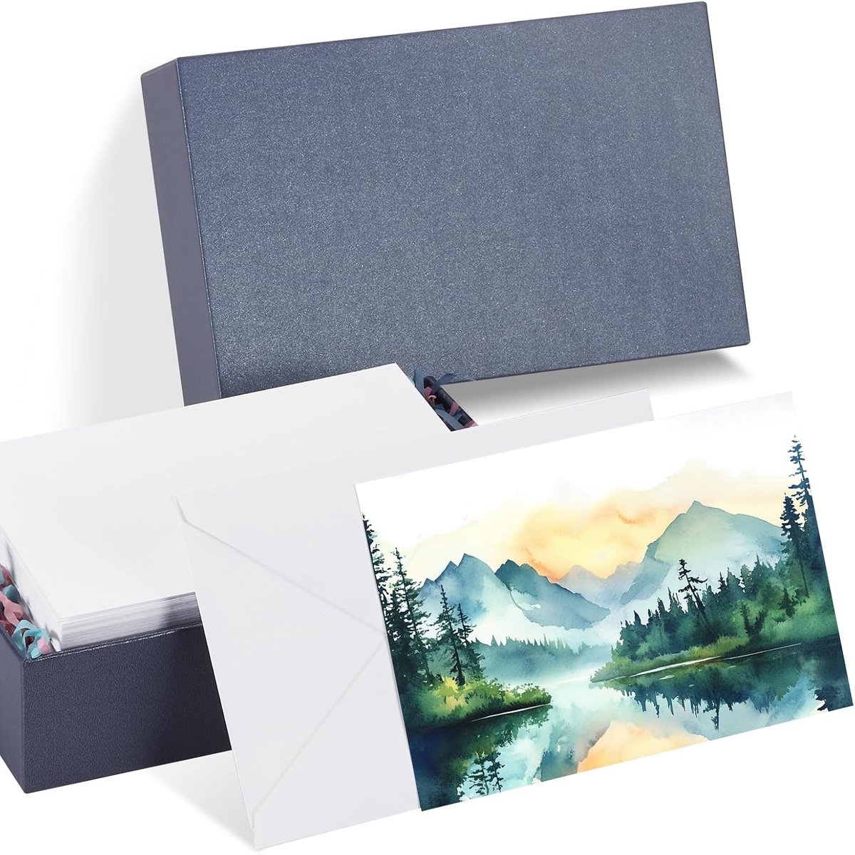 Aquarelkaarten van 300 g/m² katoenpapier, 50 vellen 10 x 15 cm met 50 enveloppen in geschenkdoos