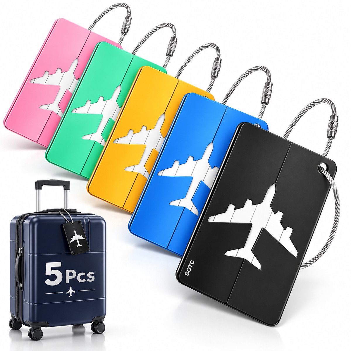Bol.com BOTC Kofferlabels - Aluminium Bagagelabel - 5 stuks Kofferlabel - Reisaccessoire - Naamlabel - NEO aanbieding