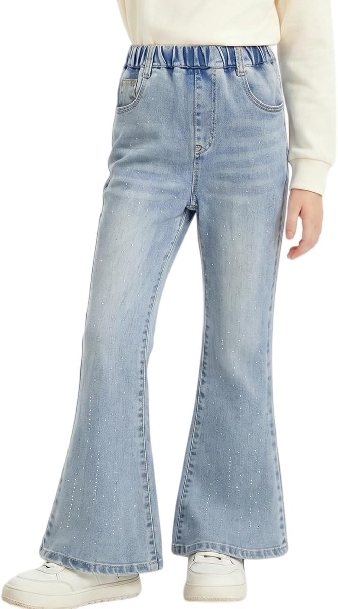 Jeans, elastische taille bootcut rechte been sprankelende strass jeans voor tieners kinderen