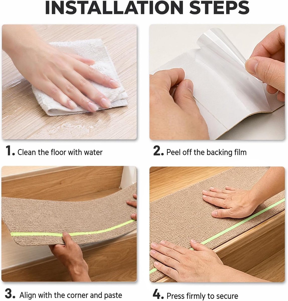 Trapmatten met Glow in Dark strepen, 20 cm x 76 cm, binnen, antislip, trapmatten, trapmatten, zelfklevend, voor kinderen, ouderen en huisdieren (beige)