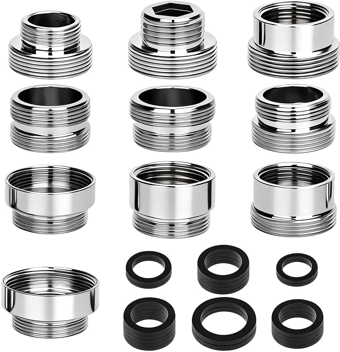 10 stuks kraanadapterset, universele adapter, wateraansluiting, tuinslang met schroefdraad en afdichtingen, slangaansluiting kraan voor keuken, tuin, wastafel