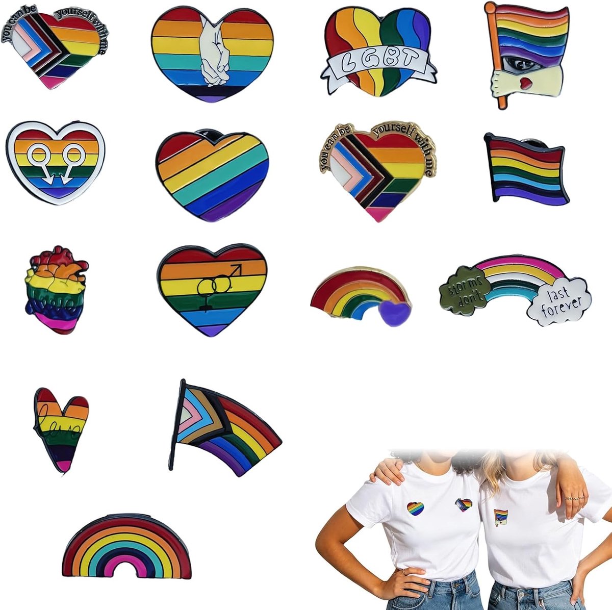 Set van 15 – Emaille Pins met Hart en Vlag Design