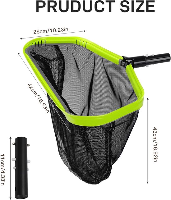 zwembadnet, zwembadschemernet, dubbellaags diep net, fijn diep nylonnet voor bladeren, algen en vuil, geschikt voor 32 mm zwembadstangen, groen (zonder stang) — afbeelding 2
