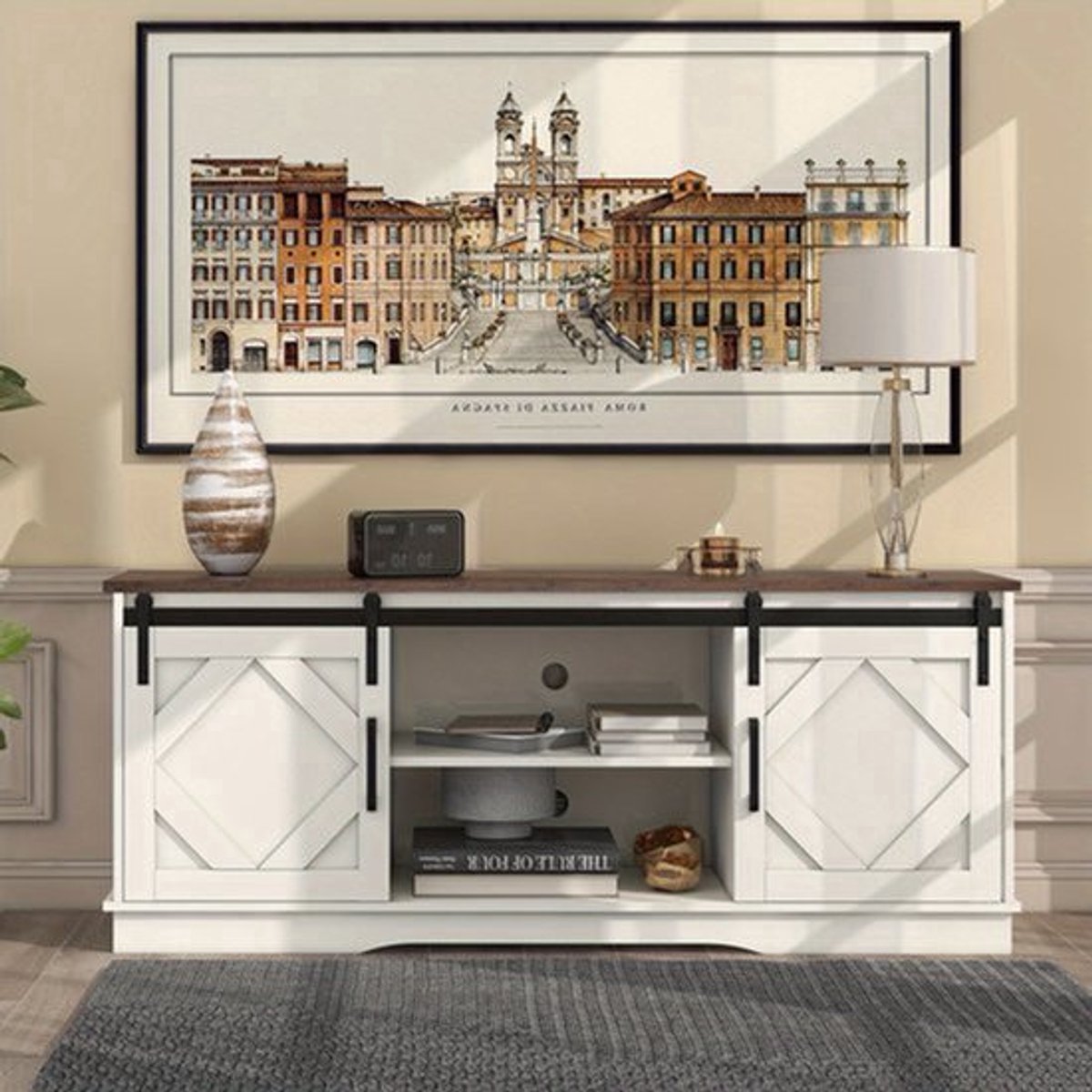 TV Meubel – TV Kast – TV Meubelkast – Entertainmentmeubel – Mediameubel – Grote Schuifdeuren – Stevige Metalen Constructie – 150x41x61 cm – Ruime Opbergruimte – Modern Design
