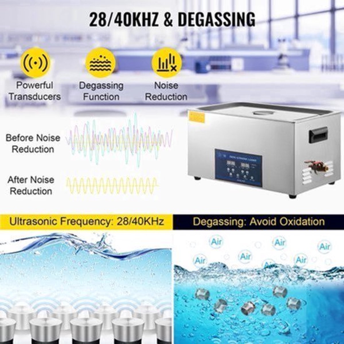 Ultrasoonreinigers - Reinigingsmachine - Ultrasonic Cleaner - Ultrasoon - 6L Tank – Dubbele Frequentie – Digitale Bediening – Draagbaar en Geschikt voor Thuisgebruik