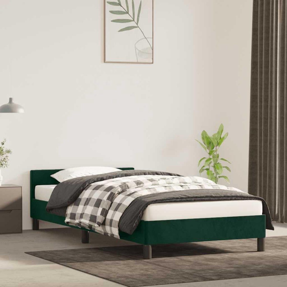 Zonder matras 80x200 cm fluweel donkergroen zachte stoffen ledikant met hoofdeinde stevige poten multiplex lattenbodem slaapkamer meubel
