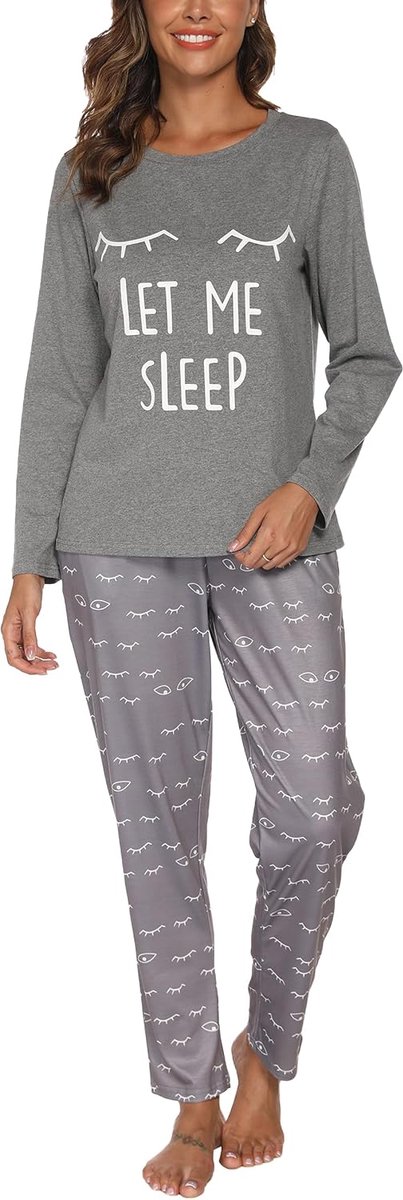 Pyjama Dames Lange Pyjama Katoenen Winter Pyjama Set Ronde Hals Top en Pyjamabroek Lange Mouwen Loungewear Nachtkleding Huispak Gezellig Vrijetijdspak