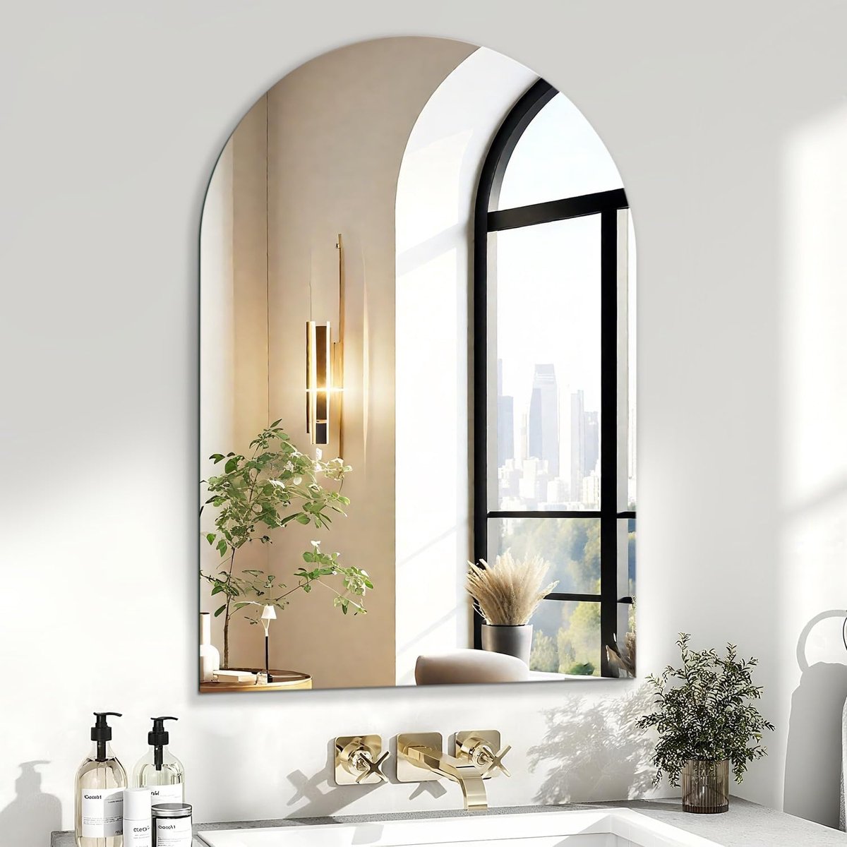 45 x 60 cm, frameloze, decoratieve wandspiegel, modern HD spiegelglas, badkamerspiegel zonder lijst, decoratieve halfronde spiegel voor hal, badkamer, woonkamer, slaapkamer