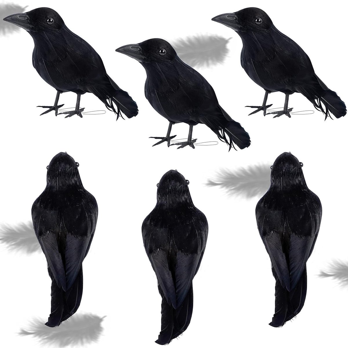 6 stuks Halloween kraaien kunstmatige gevederde kraaien realistische raven vogels decoraties zwarte veer kraai vogel voor Halloween party rekwisieten binnen buiten huis tuin decoratie
