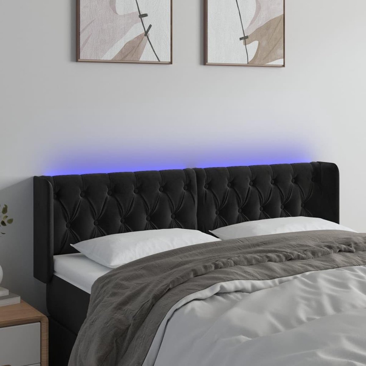Zwart, 147 x 16 x 78/88 cm, fluweel, voor de slaapkamer, hotelhoofdeinde, werkkamer, voor slaapkamer, tweede slaapkamer, hotel