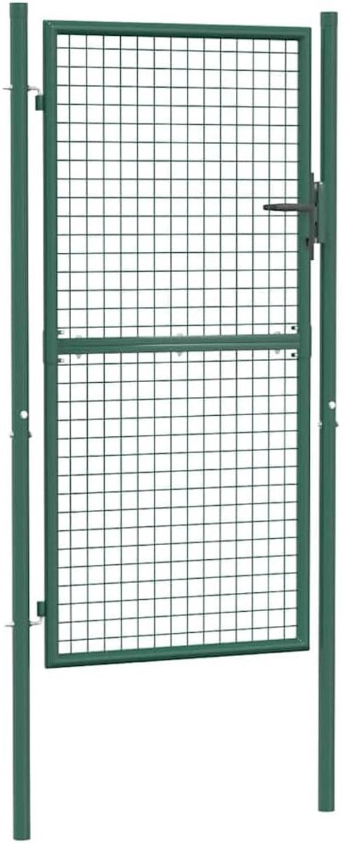 Stalen hekpoort, groen, 100 x 175 cm, tuinpoort met boutscharnieren en zijpalen, inclusief drie sleutels voor eenvoudige installatie, robuust en duurzaam