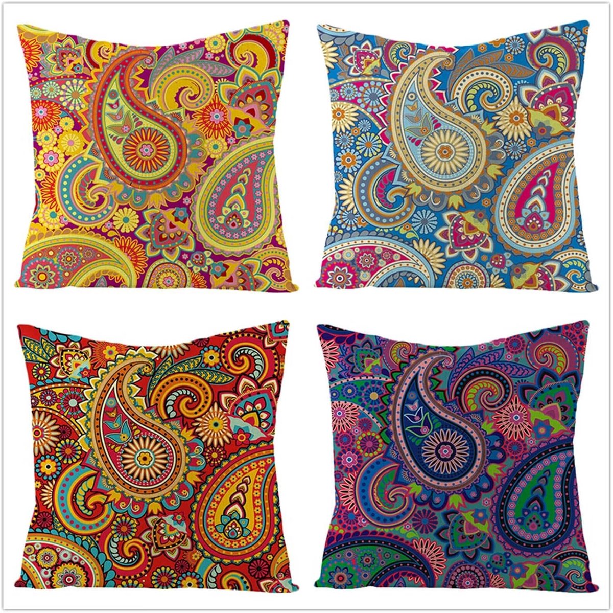 70 x 70 cm, kleurrijke geometrische mandala tuinkussens 61 x 28 inch, zachte kussenhoes voor buiten linnen met onzichtbare rits voor sofa stoel woonkamer, pak van 4