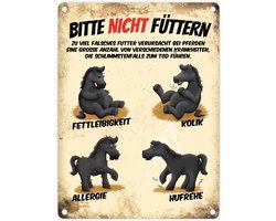 Trendaffe - Metalen bord met zwarte paarden motief en spreuk: Niet voeden