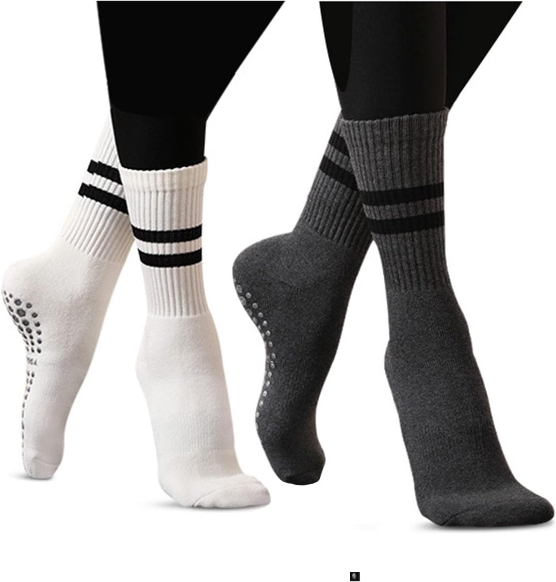 Sokken, 2 paar, katoen, verdikte ademende winter-antislip barre, vechtsport, fitness, dans, yoga, pilates sokken met streep voor vrouwen