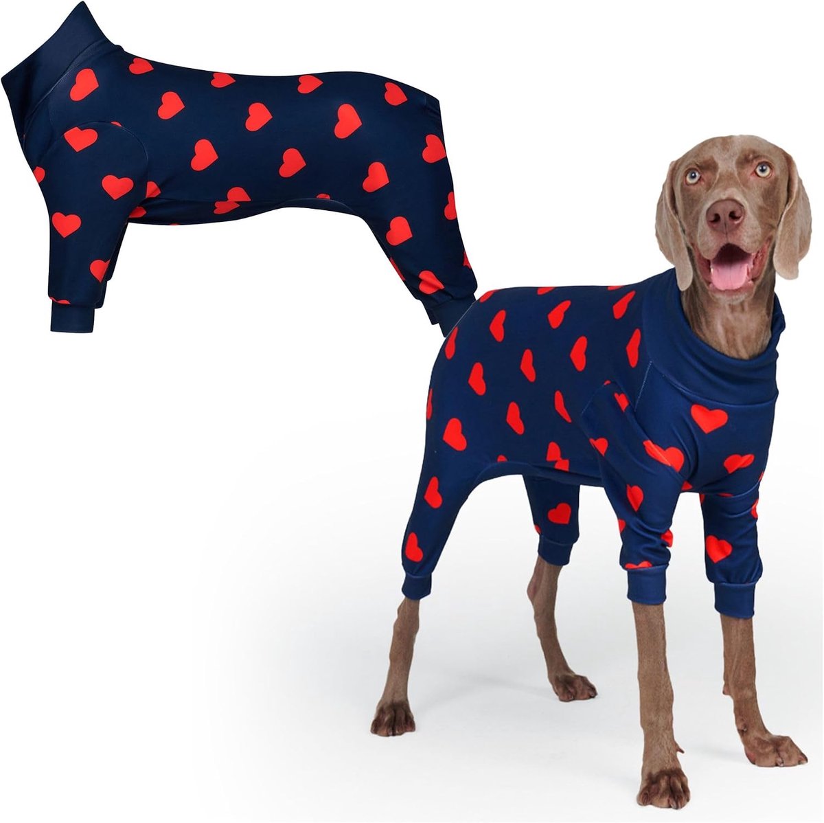 Paws Hondenpyjama, ultrazacht en 4-weg stretch, herstelpje voor kleine, middelgrote en grote rassen - Hartjes, 2XL