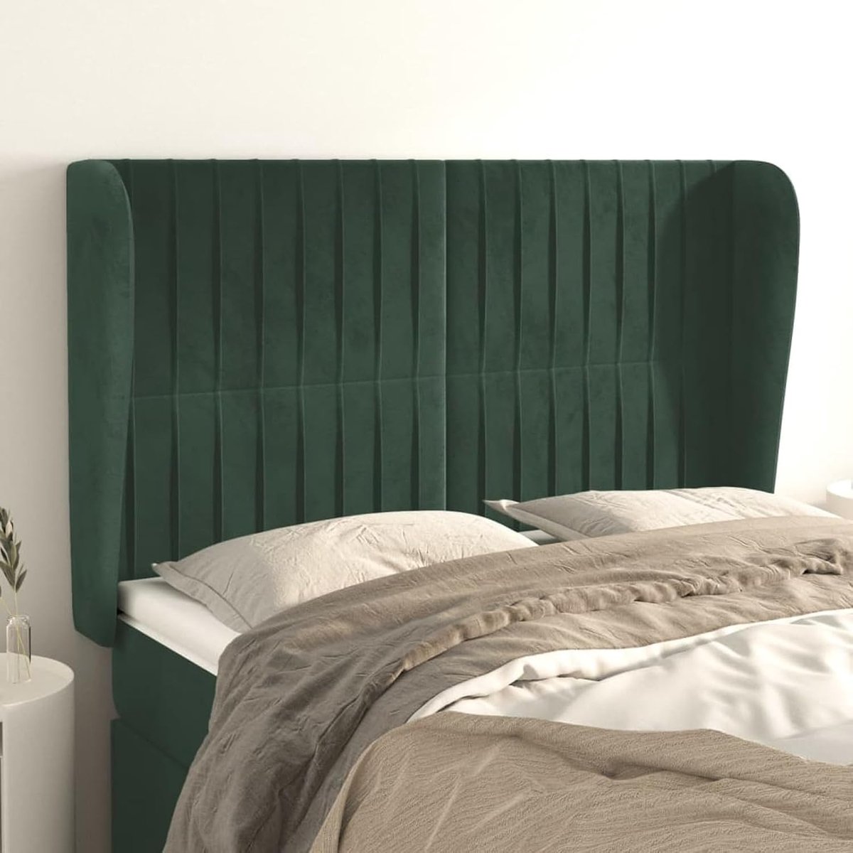 Hoofdbord met oren, donkergroen, 147 x 23 x 118/128 cm, fluweel, hoofdeinde, rek voor boxspringbed, slaapkamer, hoteldesign 3118245