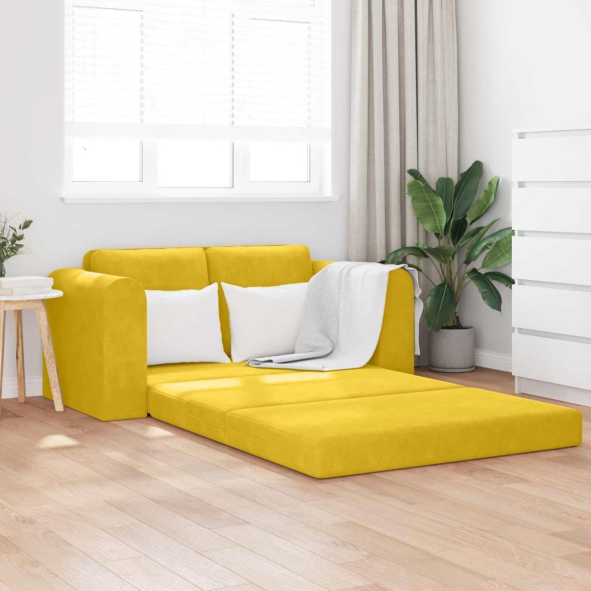 Geel fluweel slaapbank 60 cm vloer sofa bed met 2 ademende kussenslopen voor woonkamer en logeerkamer