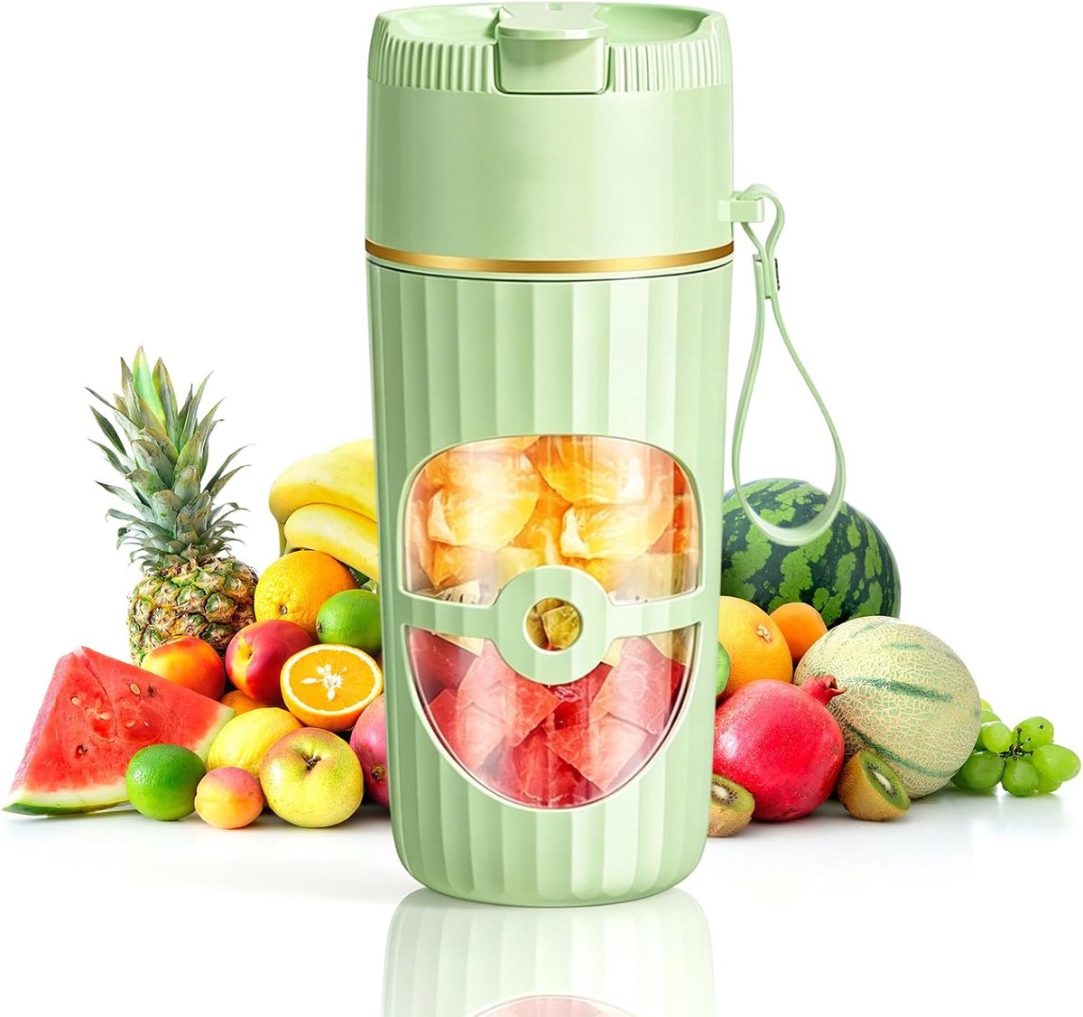 Mixer, USB-oplaadbare mini-mixer met 60 watt, 10 roestvrijstalen messen en 400 ml inhoud, ideaal voor smoothies, shakes, sappen, reizen en sportschool (groen)