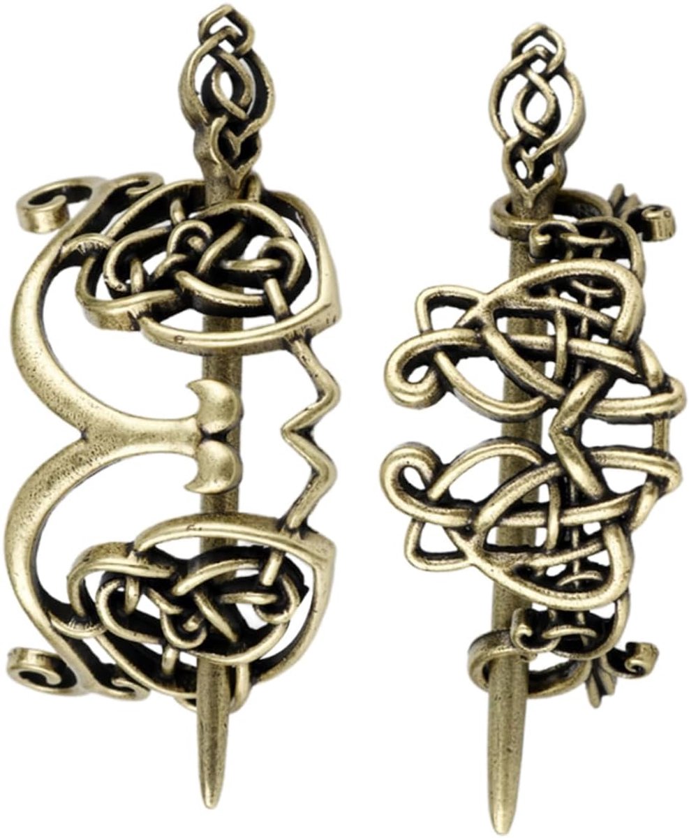 2 stuks Delige Vintage Keltische Metalen Haarspelden voor Vrouwen Creatieve Viking Haaraccessoires in Antiek Brons voor Feestjes Casual Cosplay