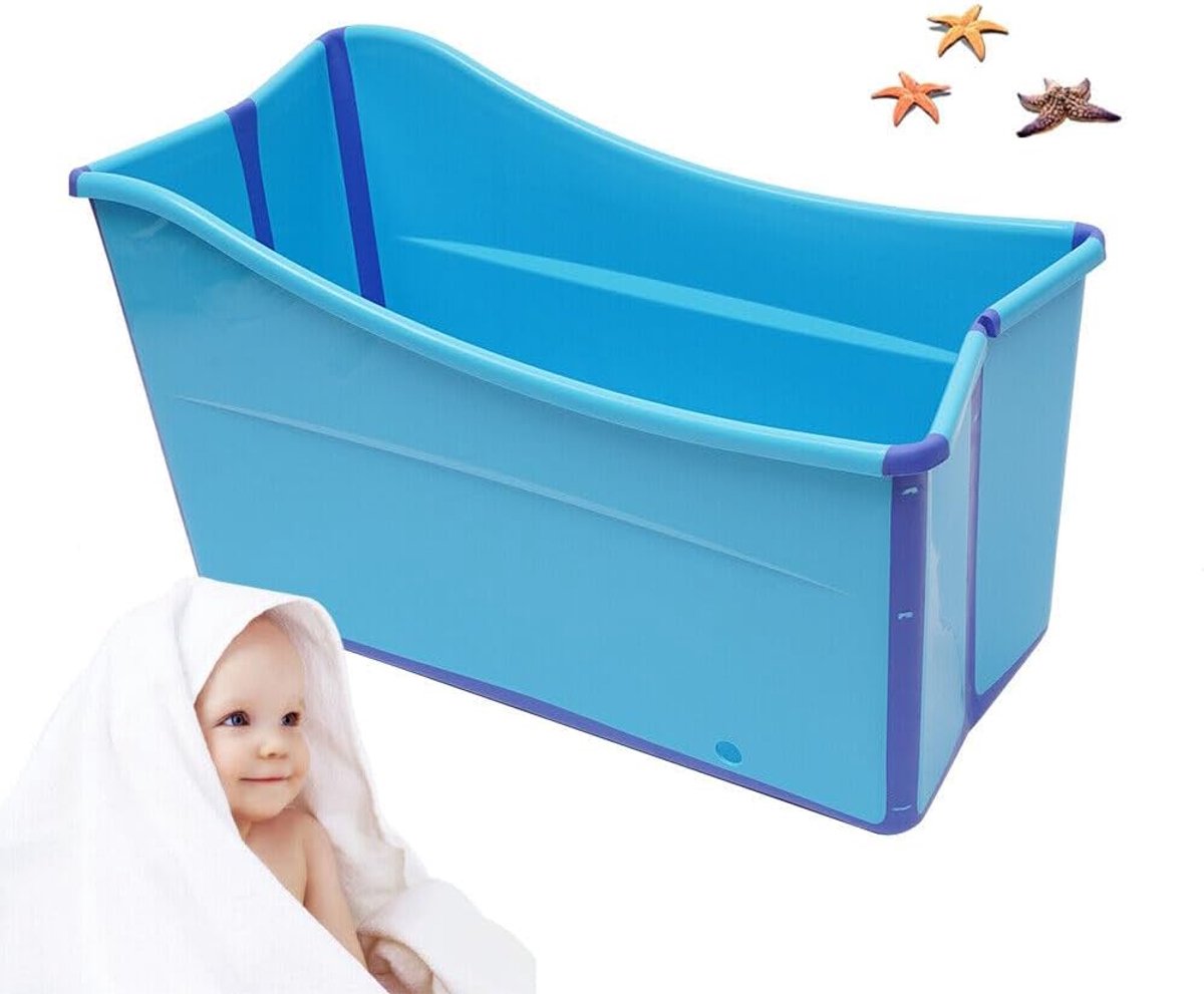 Badkuip, voor volwassenen en kinderen, draagbaar, vrijstaande spa-saunatanks, rechthoekig bad (blauw)