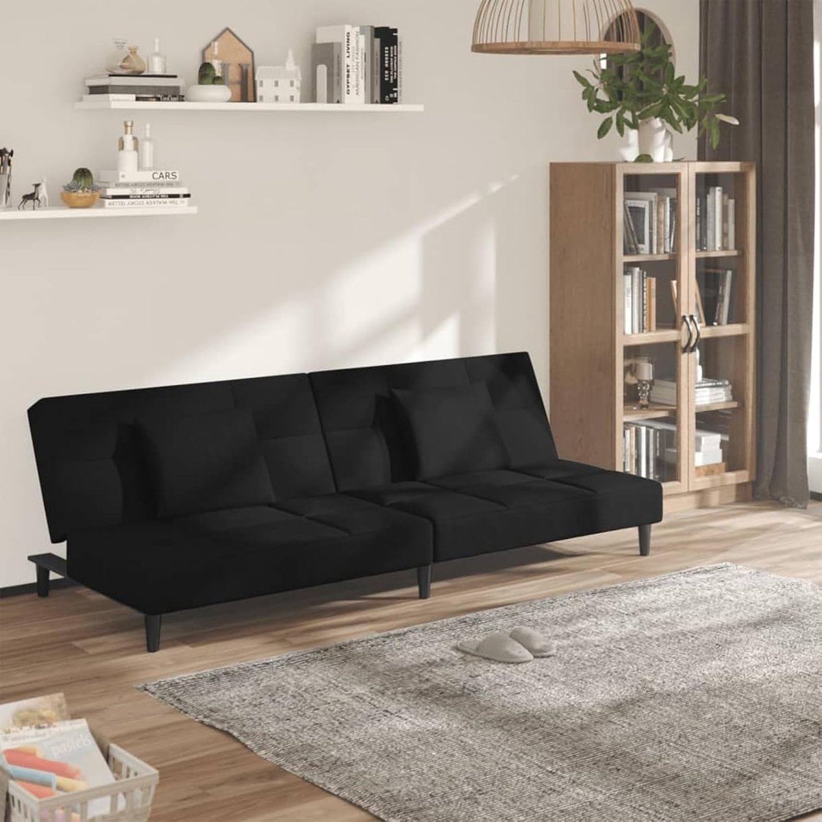 Slaapbank 2-zits met 2 kussens zwart fluweel, slaapbank dagbed slaapbank voor woonkamer logeerkamer kleine appartementen 375812