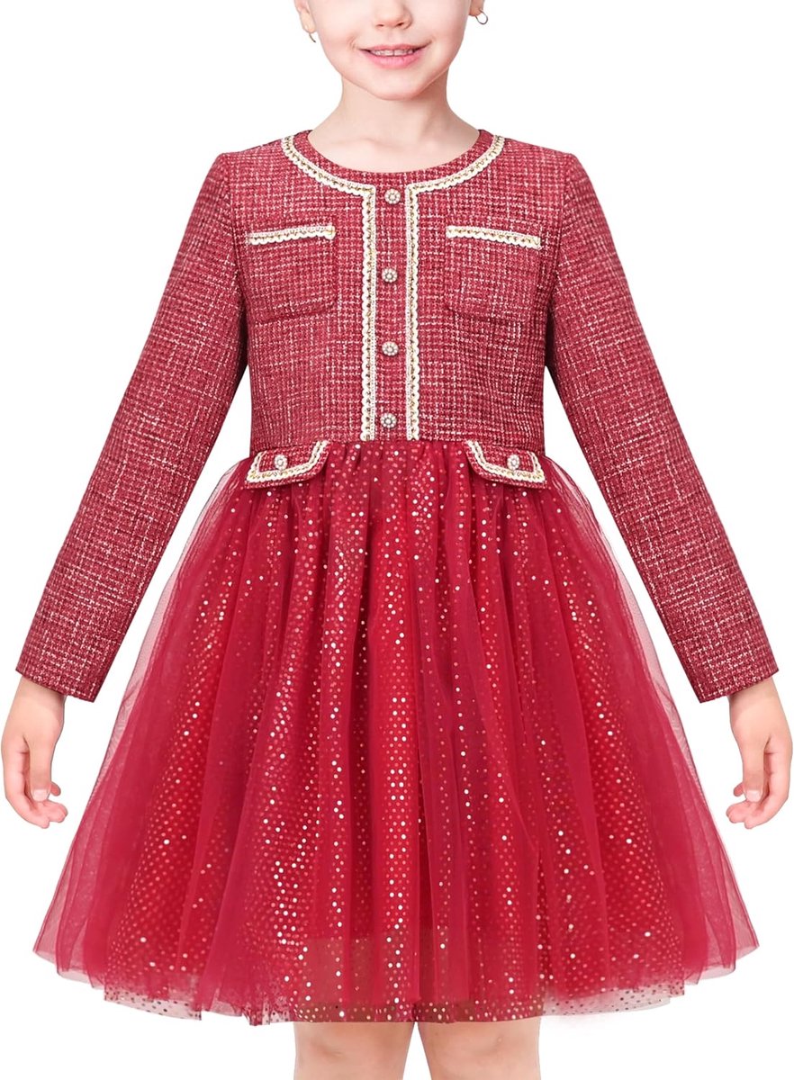 Beige Crème Pailletten Hart Vlinder Tule Rok Lange Mouw