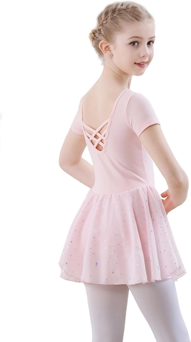 Dansjurk voor Meisje Katoen Balletpakje Dans Turnpakje Korte Mouw Ballet Tutu Meisje