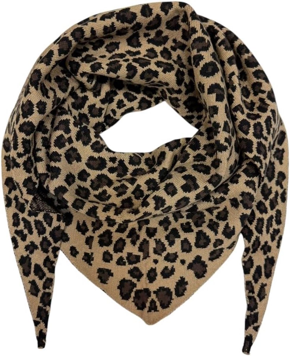 Sjaal met luipaardpatroon, gebreide sjaal voor dames, warme wintersjaal, modieus design, colsjaal