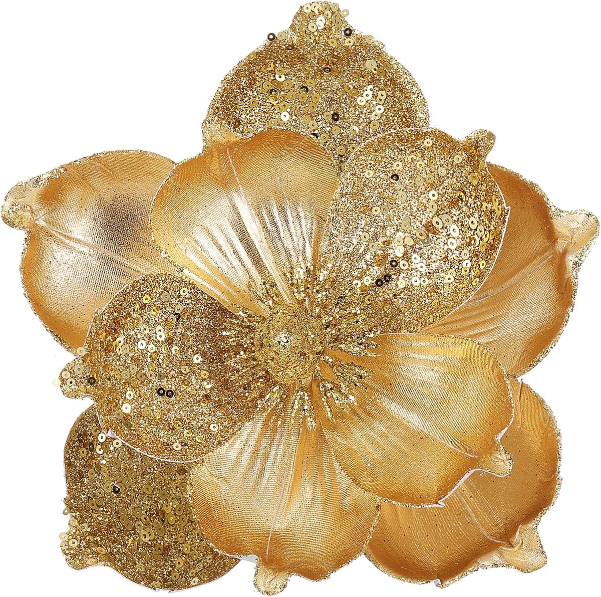 10 inch grote glitter kerstbloemen 6 stuks kunstmatige magnolia bloem ornamenten vouwen bloemen voor kerstboom decoraties kerstboom Nieuwjaar feest bruiloft middelpunt (goud)