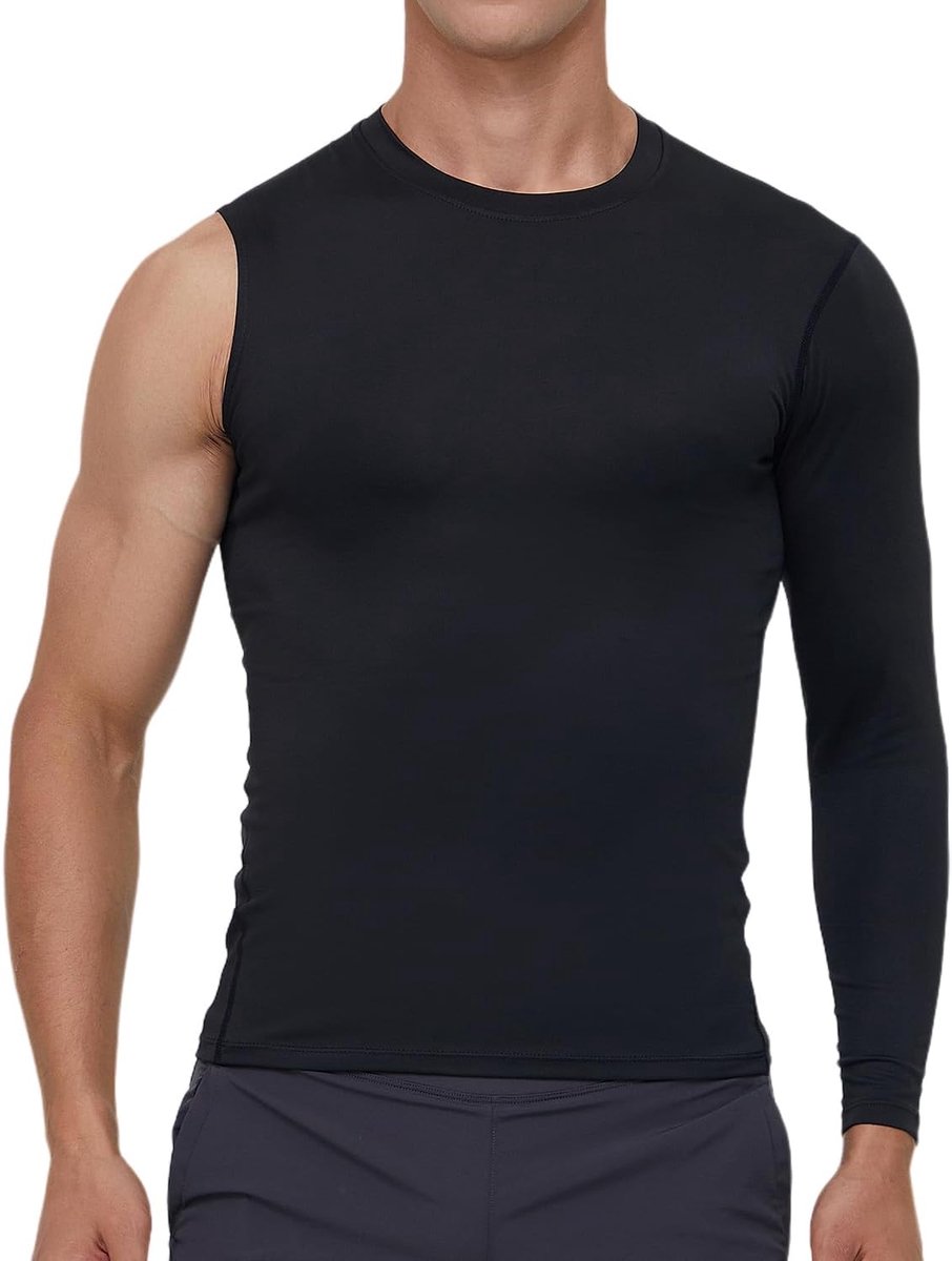 Heren 3/4 Lange Mouw Eén arm T-shirt Ademend sport Tee Base Layer Ondergoed sneldrogend voor hardlopen Basketbal Training Tight Top