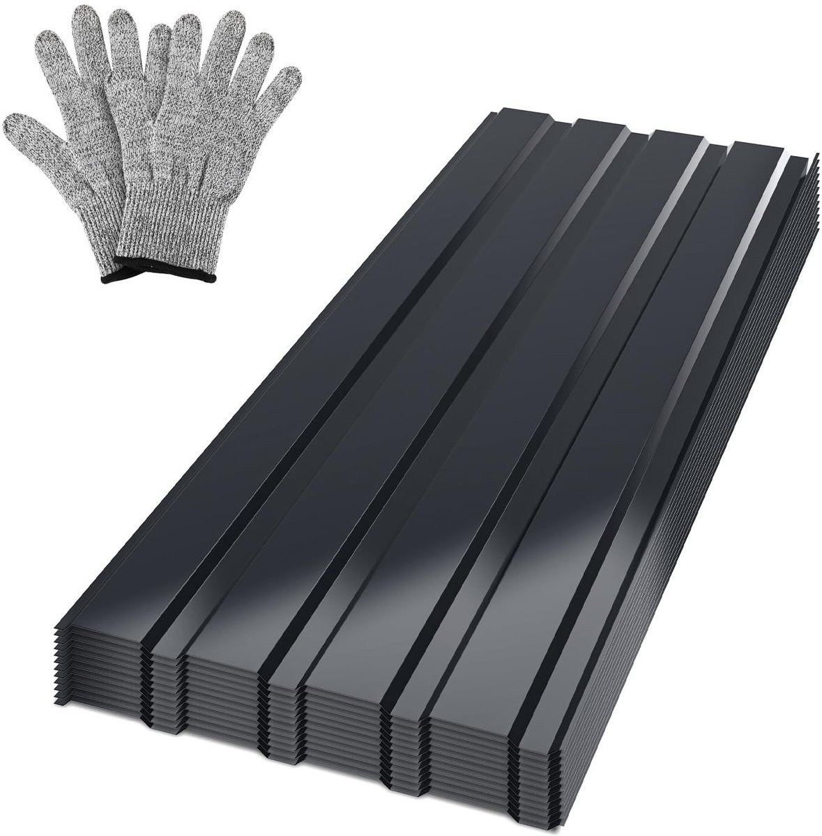 24 stuks, 115 x 45 cm, dakplaatset ca. 12 m², dakplaten, staal, 0,25 mm, voor tuinhuis, carport, schuur, dakbekleding incl. snijbeschermende handschoenen, antraciet