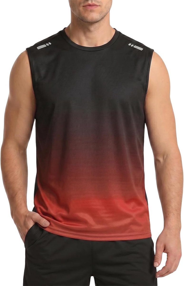 Tanktop Mouwloos Vest Sneldrogend Sportshirt met Ademend Mesh voor Mannen Base Layer Zomer Tshirt met Reflecterende Strip Regular Fit Sportive Shirt voor Hardlopen Training Fitness