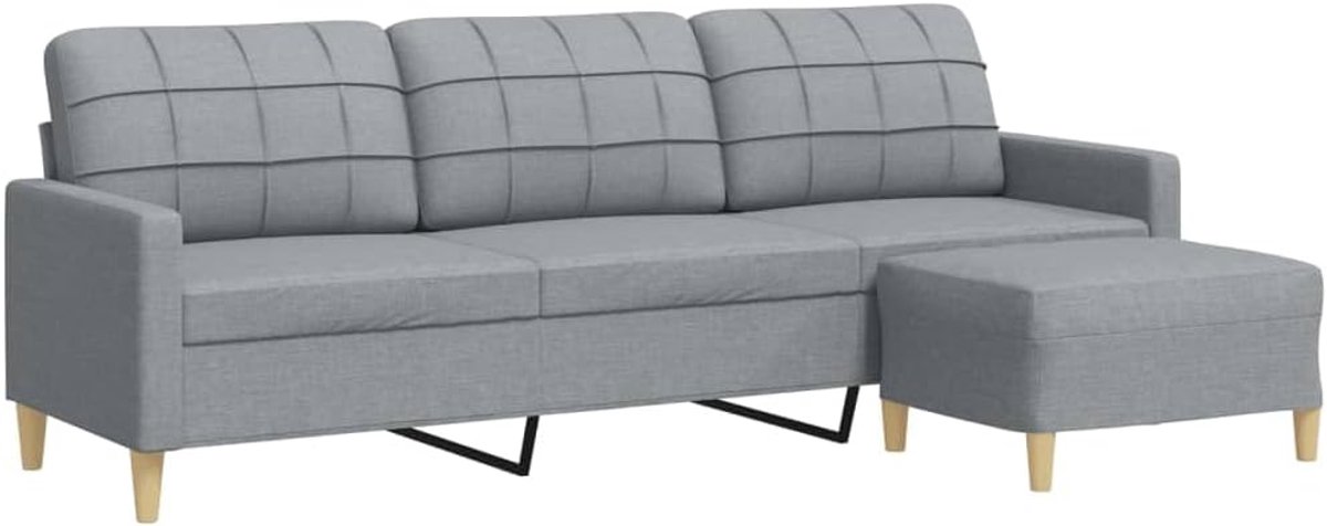 3-zitsbank met kruk, metalen frame, slaapbank, stoffen bank, logeerbed, modern, 226 x 77 x 80 cm (b x d x h), voor woonkamer, logeerkamer, lichtgrijs