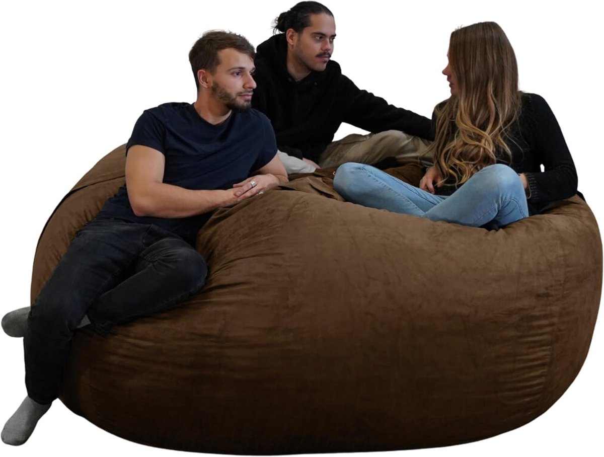Zitzak, 200 cm diameter, fluweel, XXL, met schuimstof, zeer comfortabel, sofa, dubbele overtrekken, machinewasbaar, peer, kussen, sofa Chocolade