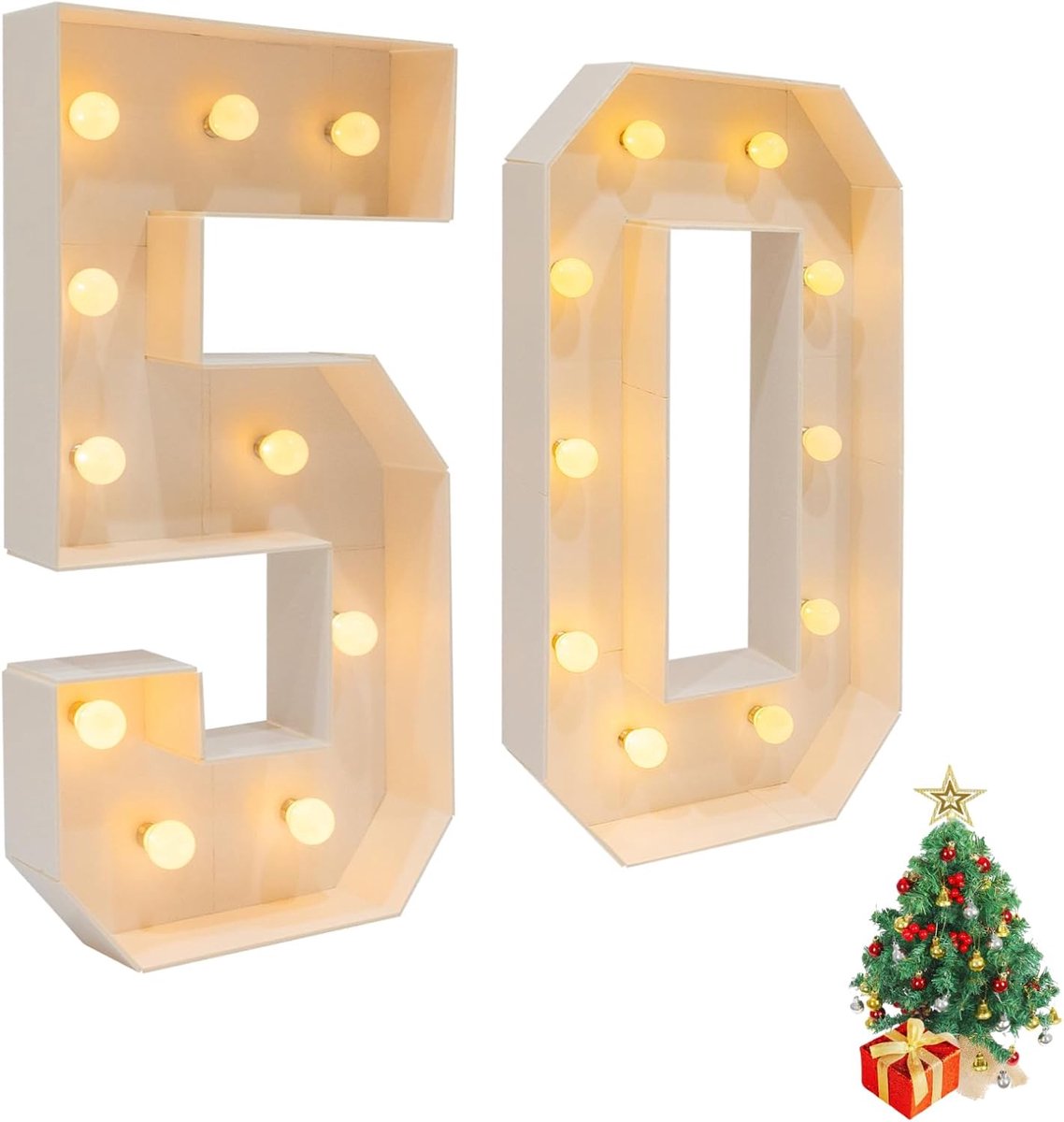 127 cm (50 inch), 3D, verjaardagsdecoratie, verlichting, lichtup-cijfers met 20 x ledlampen, eenvoudige montage, 100 m grote cijferdecoratie voor verjaardag, jubileum, feest