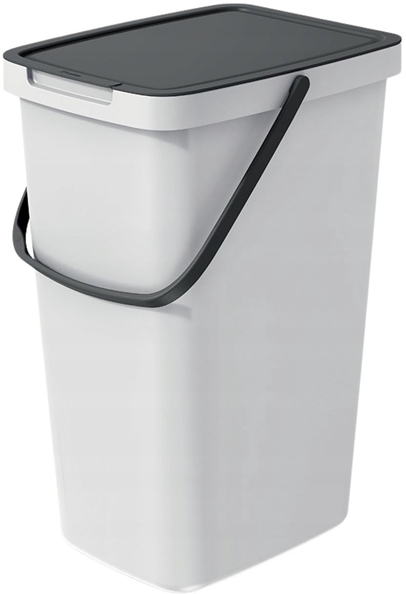 Systema Q Afvalscheidingshouder met deksel en handvat, 20 liter, afvalscheiding, afvalsorteercontainer (asgrijs)