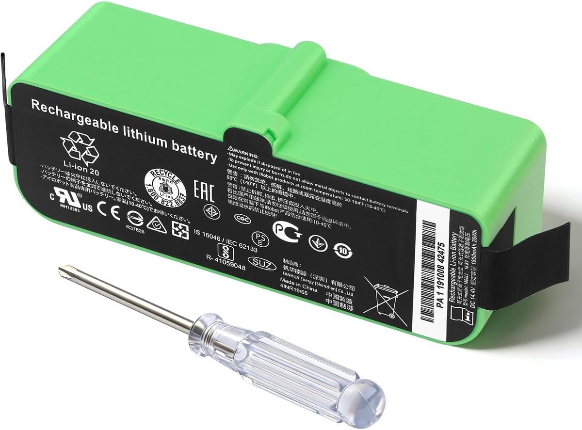 1800LI Vacuum Cleaners Batterie pour Roomba Robots 680 500 600 700 800 900 595 670 671 675 677 681 685 690 691 695 696 760 761 770 780 790 860 870 871 880 960 965 966 980 Robot Aspirateurs 14.4V 26Wh