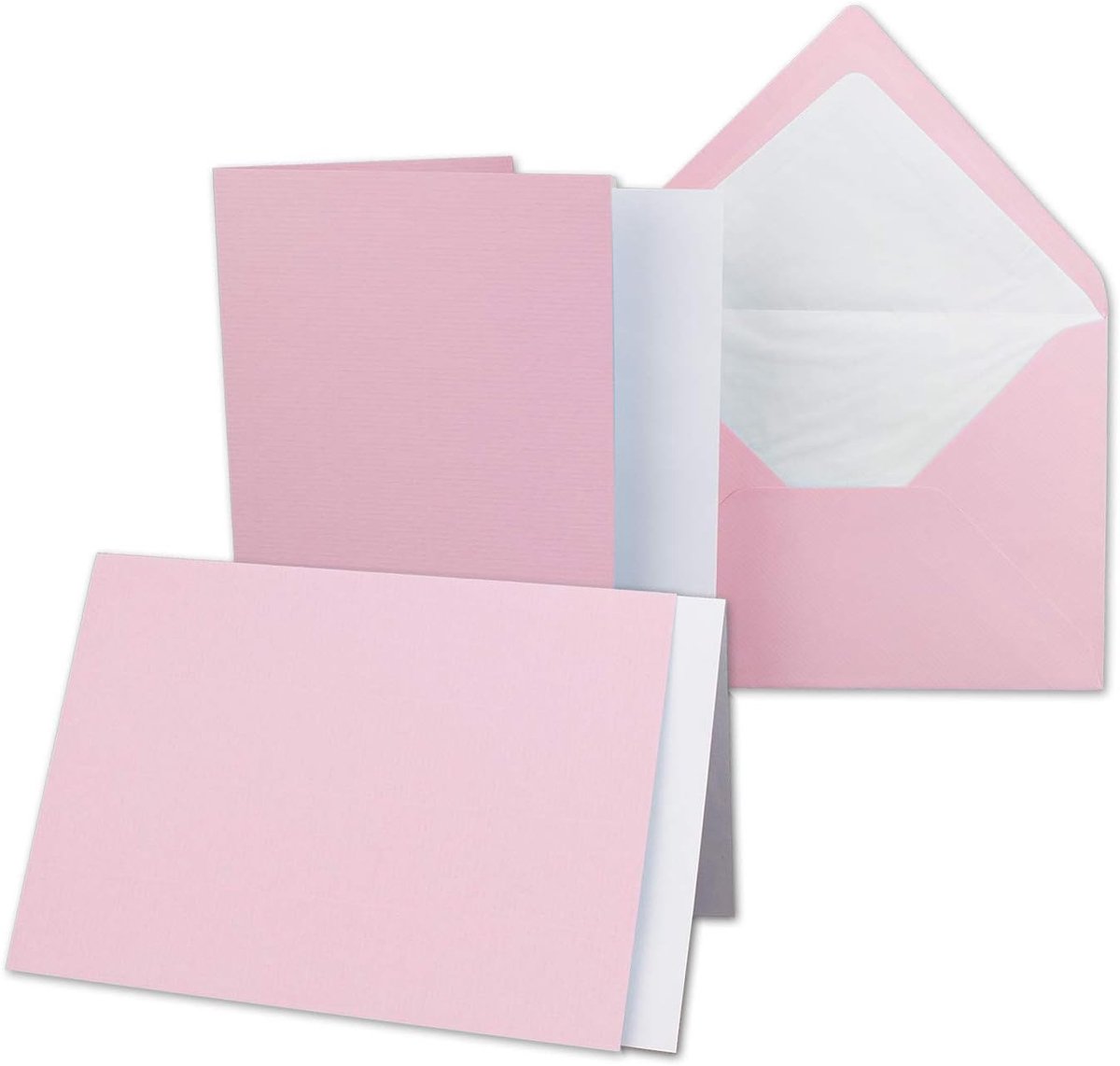25 x kaartenpakket met gevoerde brief-enveloppen en inleg - geribbeld - DIN A6/C6 - Roze - 10,5 x 14,8 cm - Natkleefstof - NEUSER PAPIER