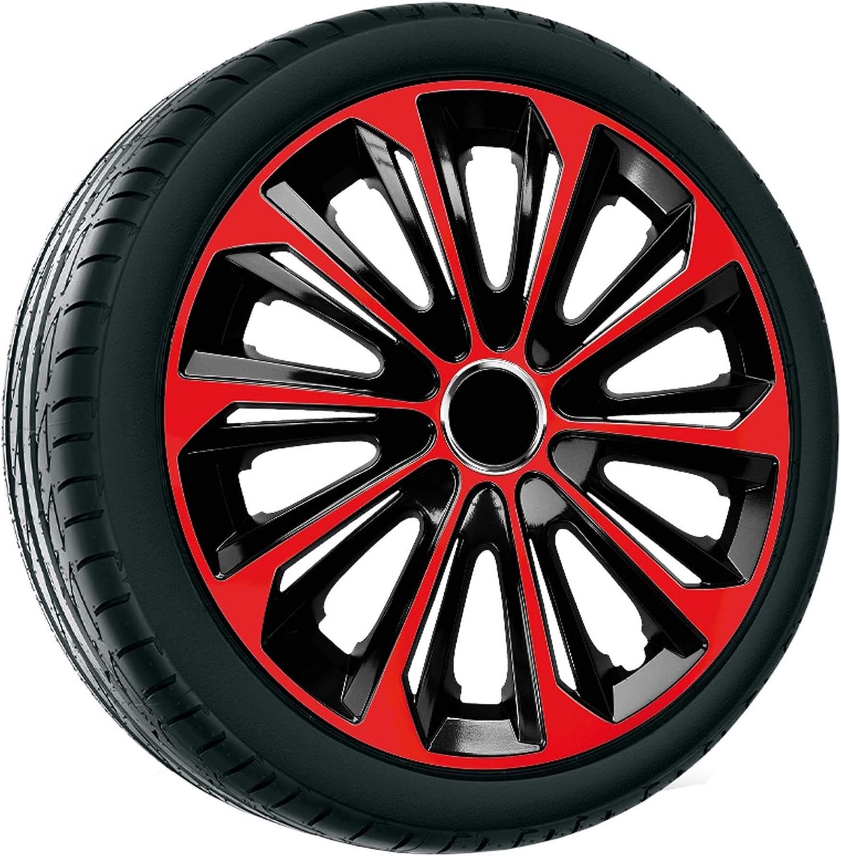 Wieldoppen EXTRA Strong zwart/rood 15 inch set van 4
