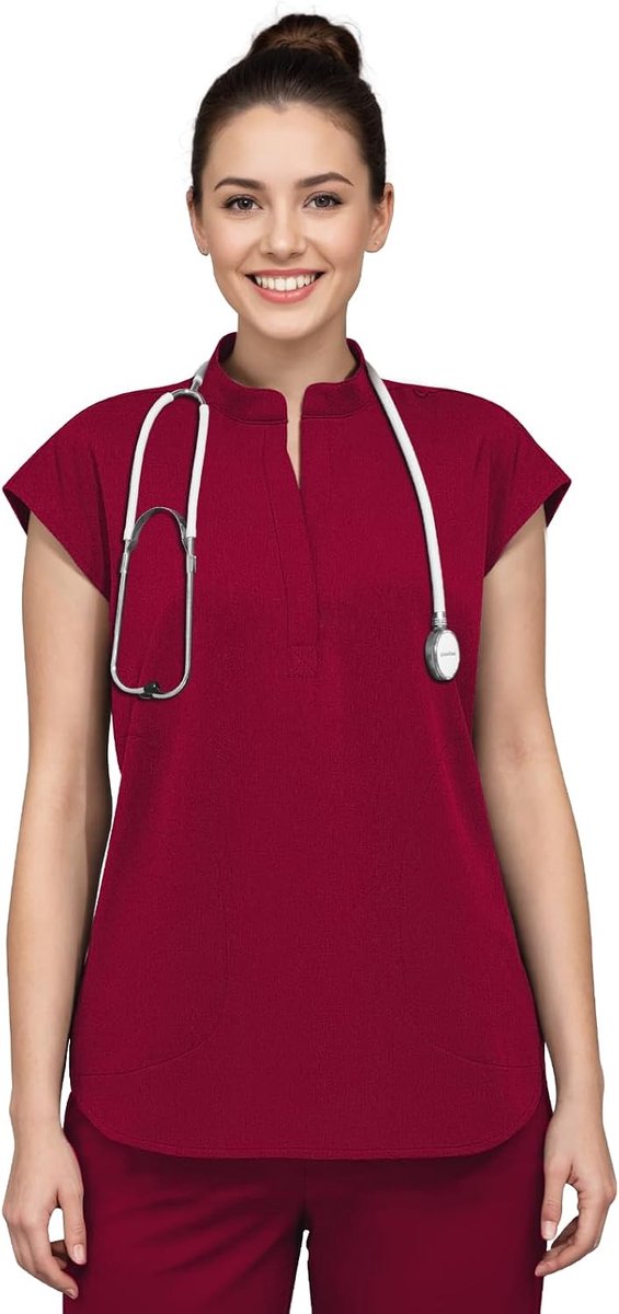 Tops voor vrouwen, medische opstaande kraag, korte mouwen, werkkleding met 2 zakken, voor verpleegkundigen, artsen, assistenten, huisdier verzorging
