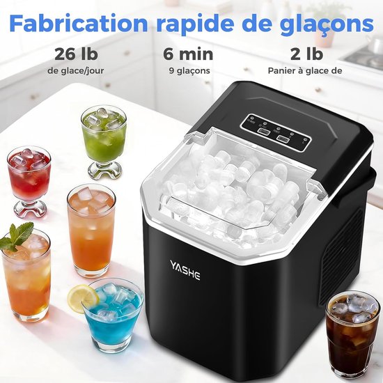YASHE ijsblokjesmachine - 12 kg per 24 uur - 2 formaten - zwart — afbeelding 5