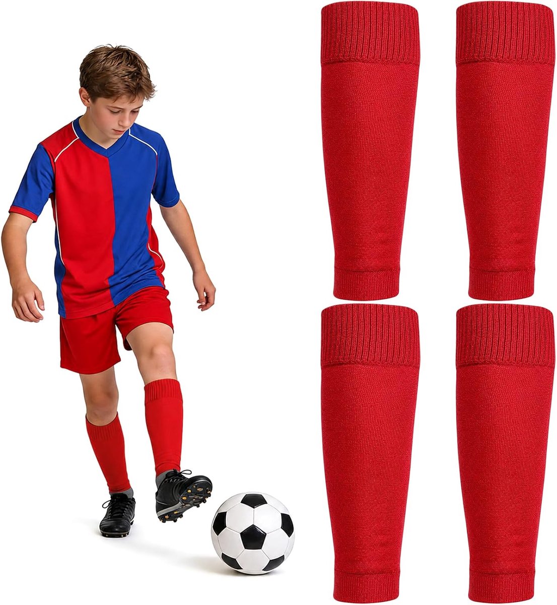 2 paar kindervoetbalsokken, blauw, ademende scheenbeschermersokken, ademende trainingssokken voor jongens/meisjes, fietsen, hardlopen, basketbal, voetbal