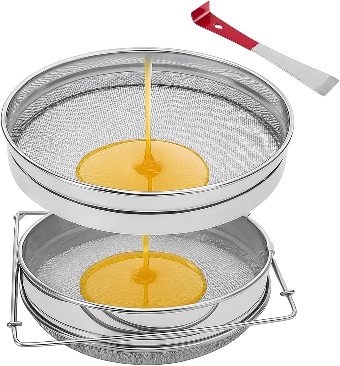 staal Honing Zeef, Dubbele Zeef voor 5 Gallon Emmer, Bijenteelt Apparatuur met Uitschuifbare Armen, Honing Puin Filter
