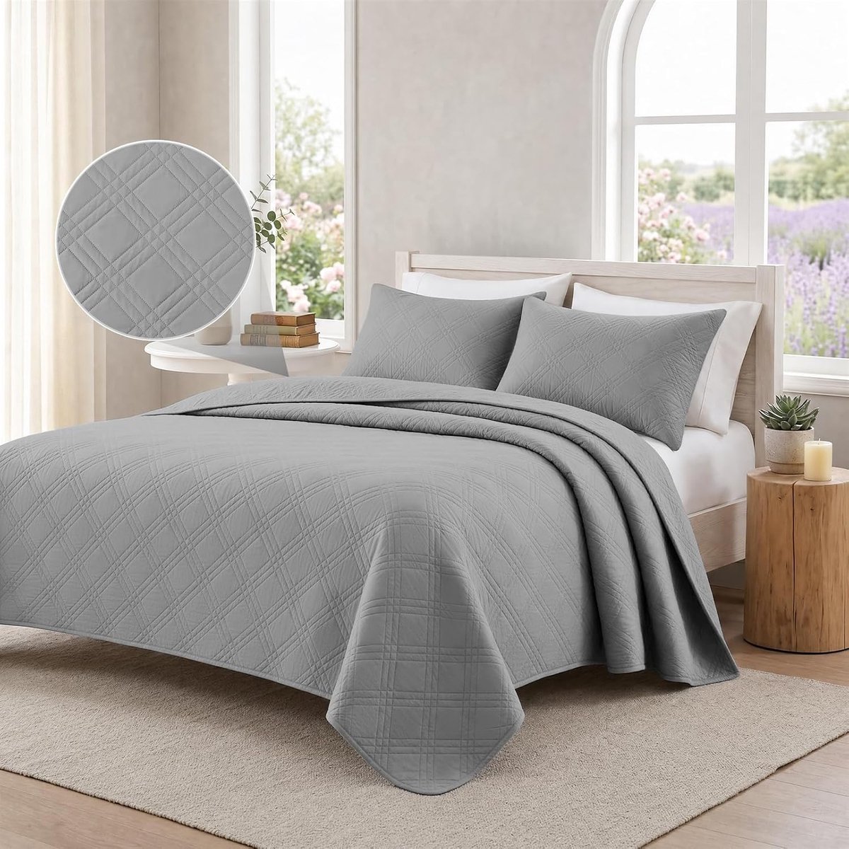 Ademend Beddensprei, 170x250cm, Dun Gewatteerd Beddensprei, Universeel Effen Dubbelzijdig, Zacht En Slijtvast, Voor Lente, Zomer, Herfst En Winter, Lichtgrijs