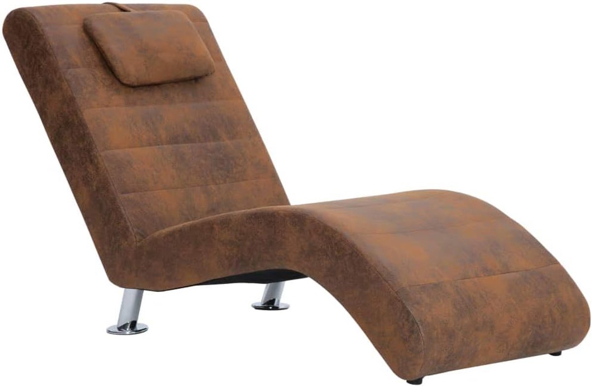 Yorten Relaxstoel met kussen woonkamer ligstoel ligstoel bank bank bruin suede look 144 x 59 x 79 cm (B x D x H) stalen poten