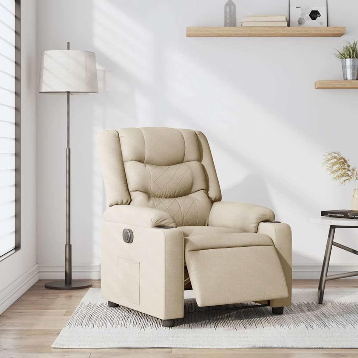 Relaxstoel elektrisch crème stof, relaxstoel televisiestoel leesstoel voor woonkamer slaapkamer leeshoek logeerkamer 3310252