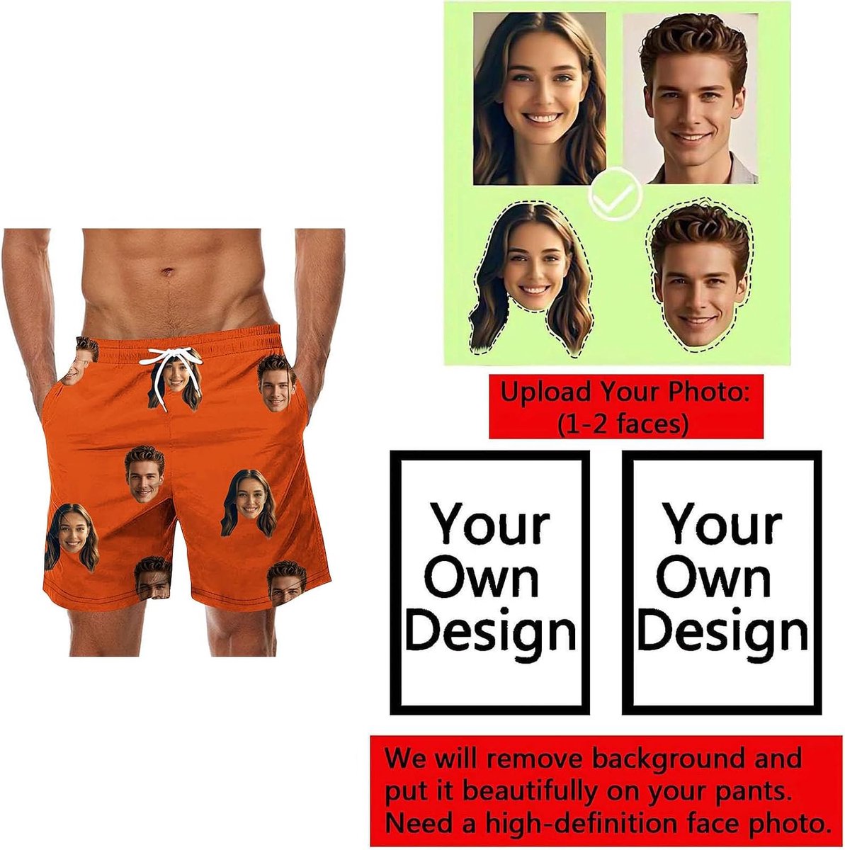 Generisch Badehose Personalisiert Herren - Badeshorts mit Gesicht Foto Bedrucken Lassen, Badehosen Lustig Männer Lustige Hawaii Swimming Shorts Lang Sommer Schwimmhose Schnelltrocknend