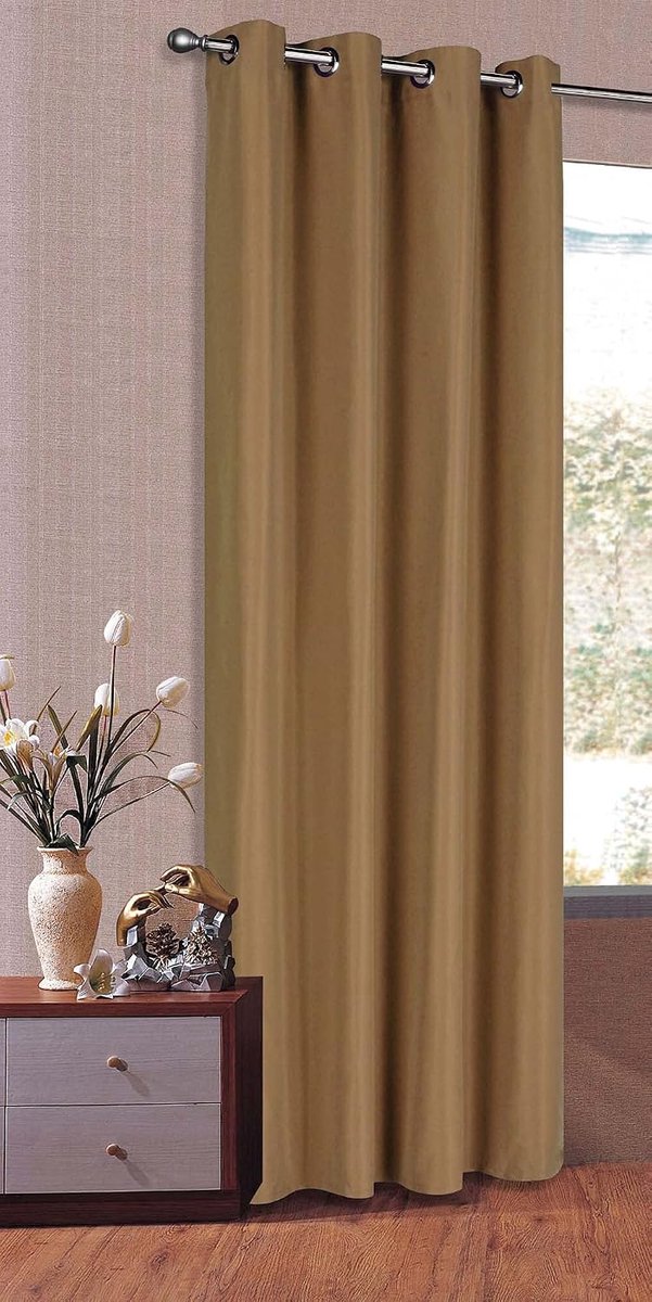 Ondoorzichtig gordijn met ringen, mat, effen, polyester, taupe, 225 x 140 cm