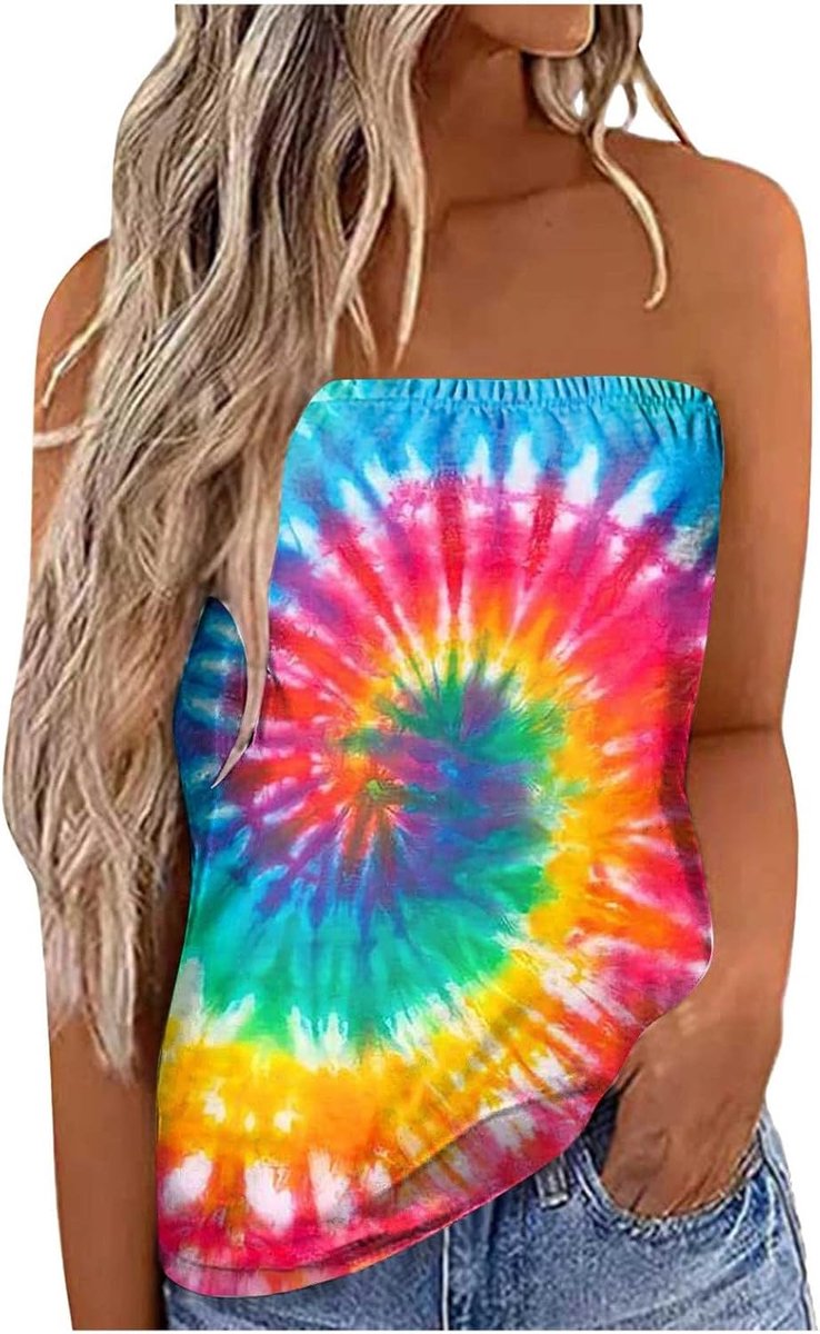 Bandeau Top Damen Trägerloses Schulterfrei Oberteile Sexy Schlauch Tube Tank Top Ausgehöhlt Locker Sommershirt Unterhemd Ärmellose Boho Sommertop Off Shoulder Shirts