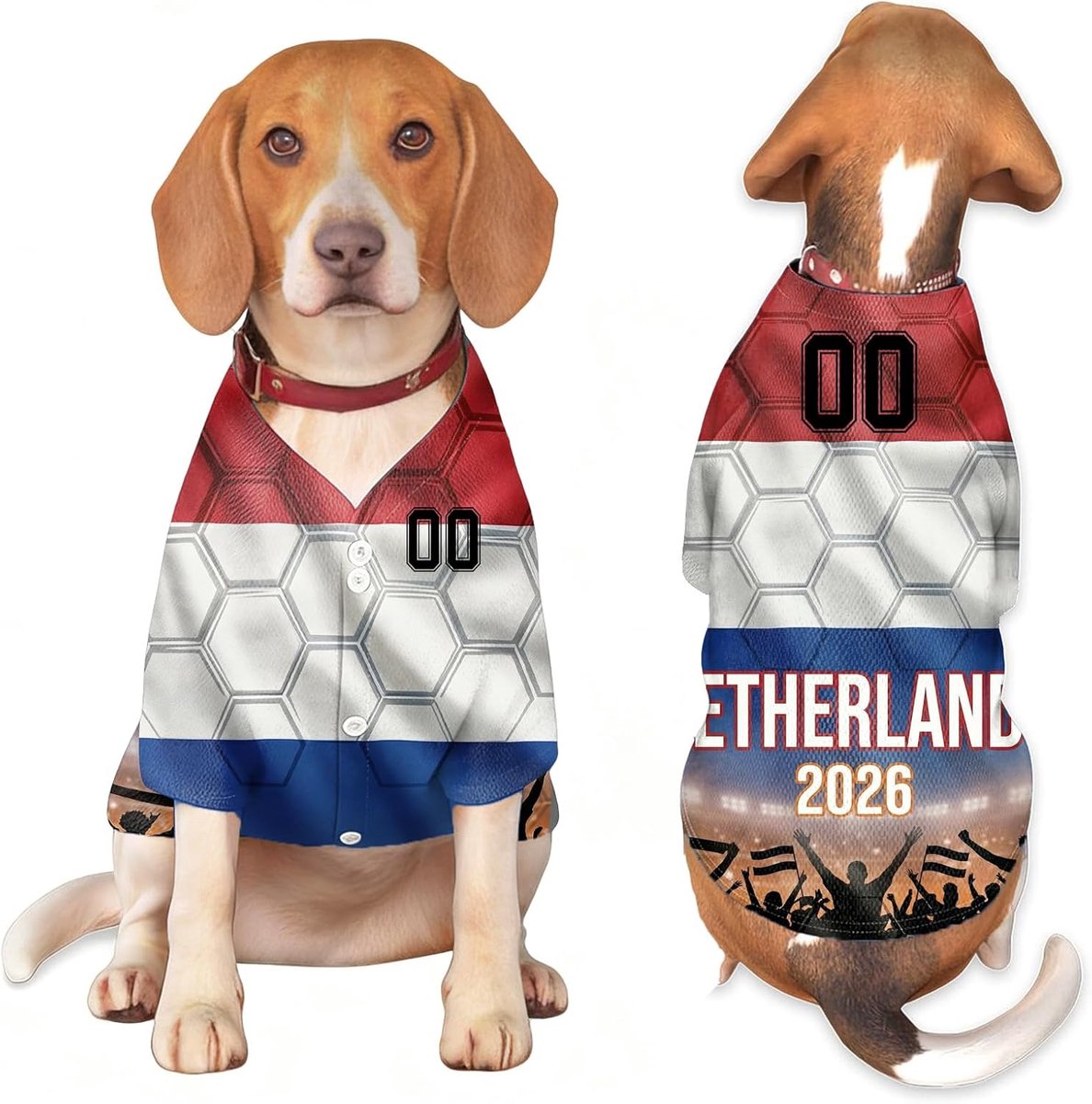 Personalisiertes Hunde T-Shirt, Personalisiertes WM 2026 Trikot Hund – Eigene Land Flagge, Leichte Mesh Sportbekleidung – Geschenk, für Fußballfan (Niederlande)